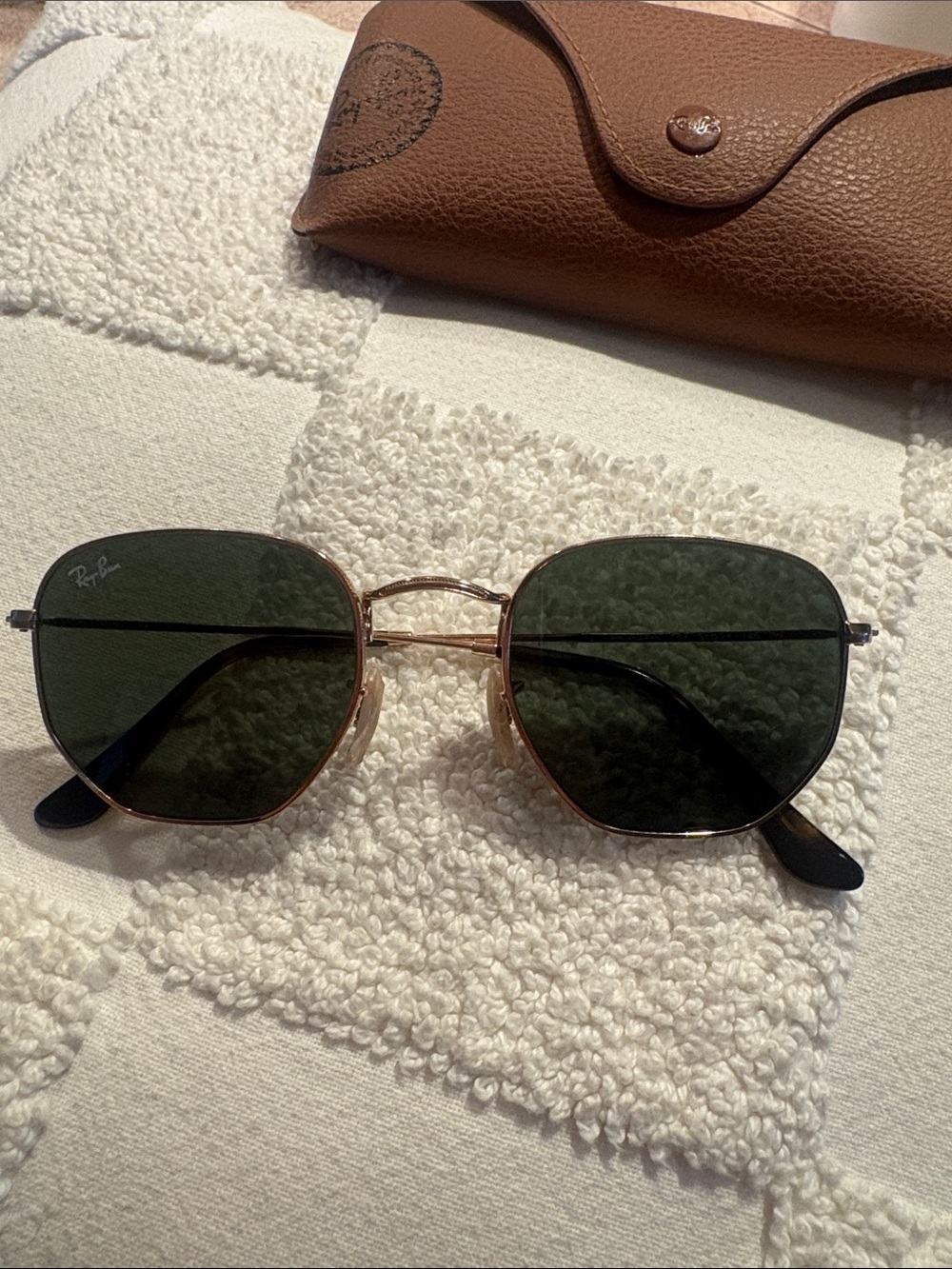 Ray-Ban Hexagon Gold Frame Sunglasses with Brown Case - Picture 2 of 3